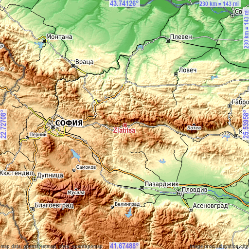 Topographic map of Zlatitsa