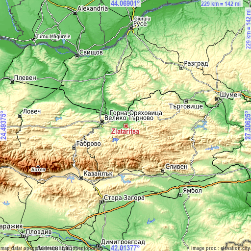 Topographic map of Zlataritsa