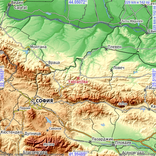 Topographic map of Yablanitsa