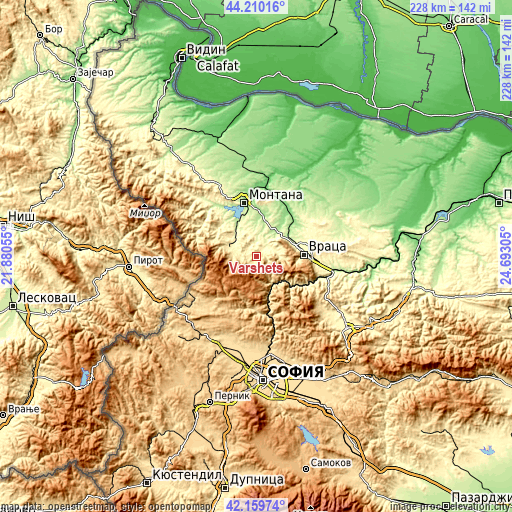 Topographic map of Varshets