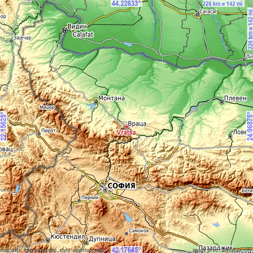 Topographic map of Vratsa