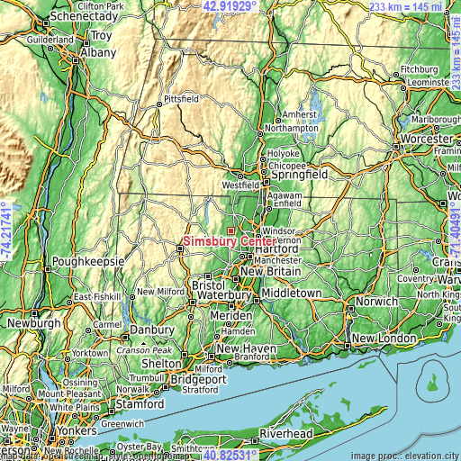 Topographic map of Simsbury Center