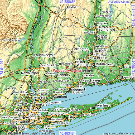 Topographic map of Woodbury Center