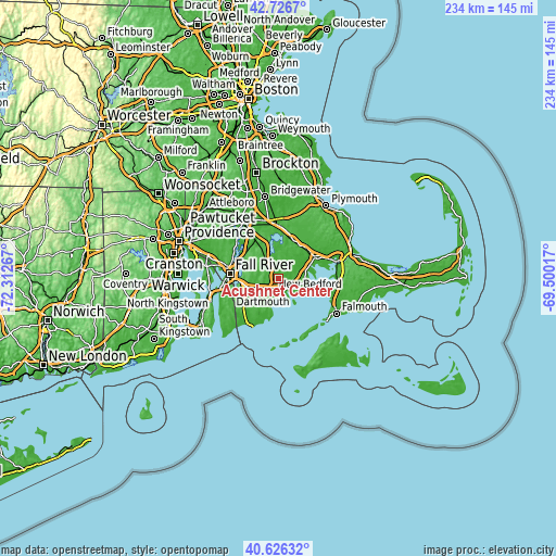 Topographic map of Acushnet Center