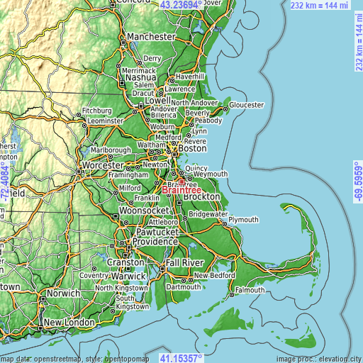 Topographic map of Braintree