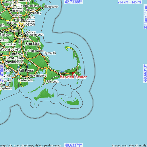 Topographic map of Harwich Center