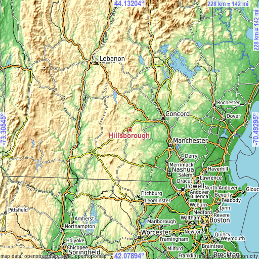 Topographic map of Hillsborough