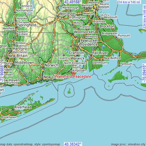 Topographic map of Wakefield-Peacedale