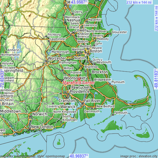 Topographic map of Mansfield Center