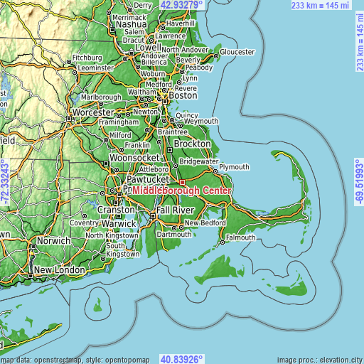 Topographic map of Middleborough Center