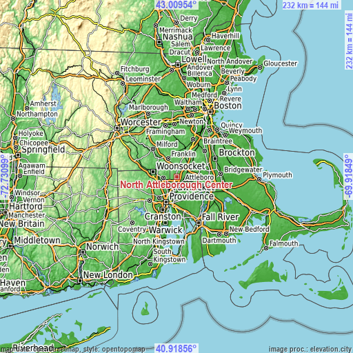 Topographic map of North Attleborough Center