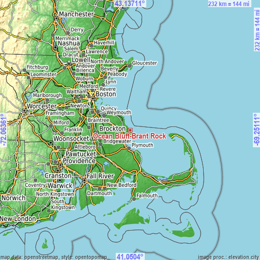 Topographic map of Ocean Bluff-Brant Rock