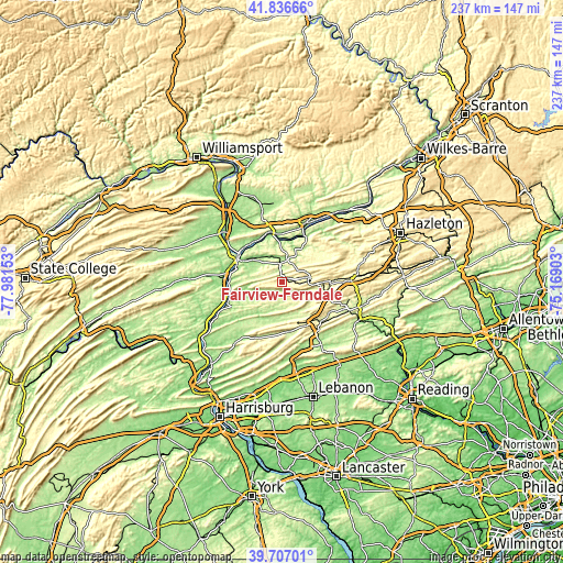 Topographic map of Fairview-Ferndale