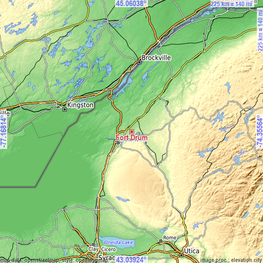 Topographic map of Fort Drum