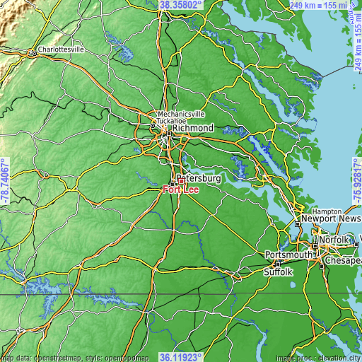 Topographic map of Fort Lee