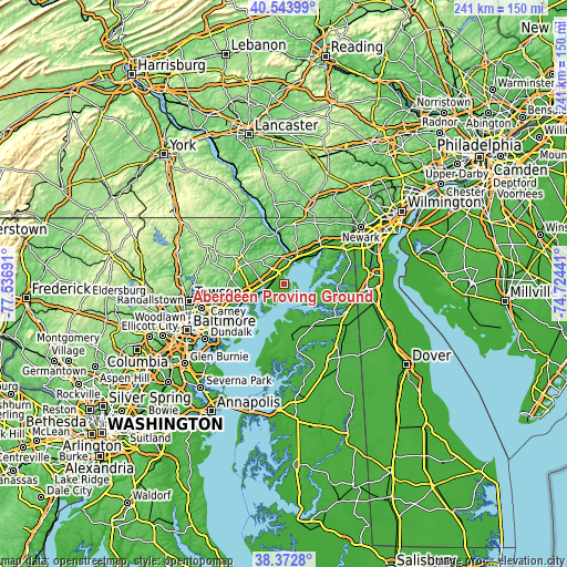 Topographic map of Aberdeen Proving Ground