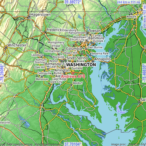 Topographic map of Andrews AFB