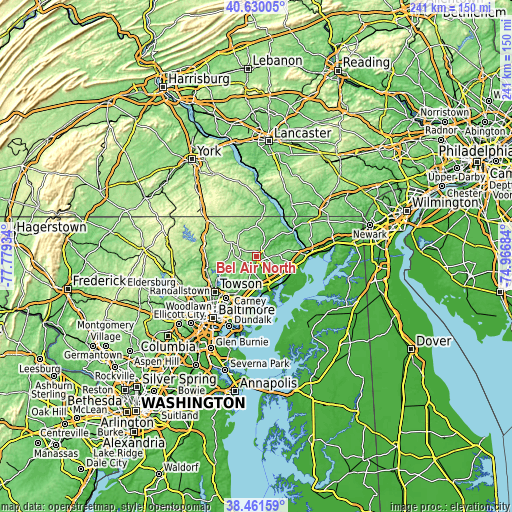 Topographic map of Bel Air North