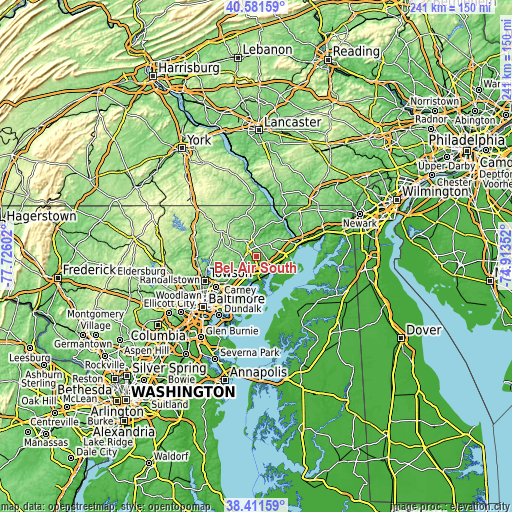 Topographic map of Bel Air South