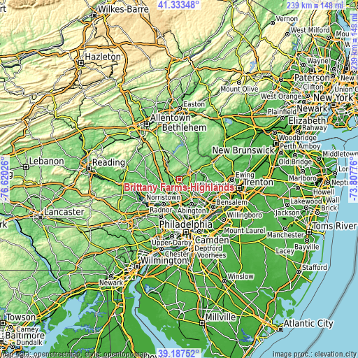 Topographic map of Brittany Farms-Highlands