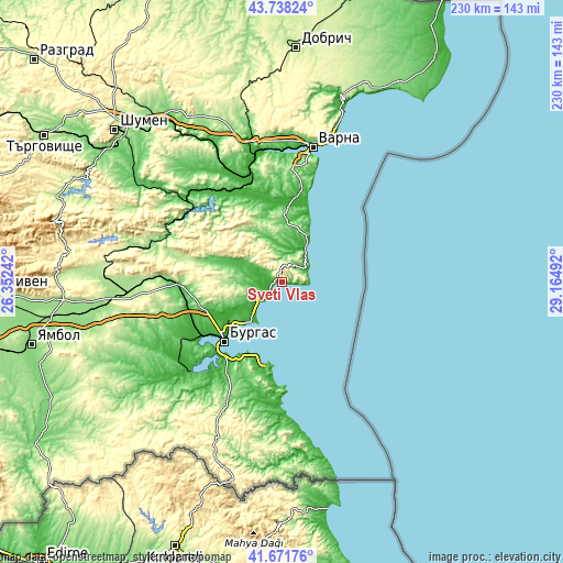 Topographic map of Sveti Vlas