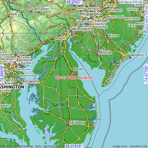 Topographic map of Dover Base Housing