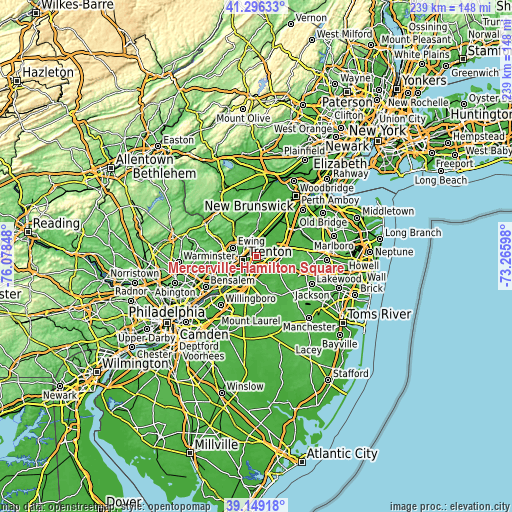 Topographic map of Mercerville-Hamilton Square