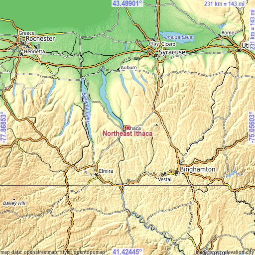 Topographic map of Northeast Ithaca