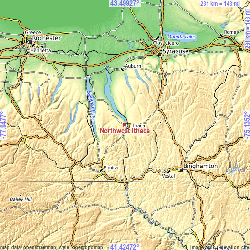 Topographic map of Northwest Ithaca