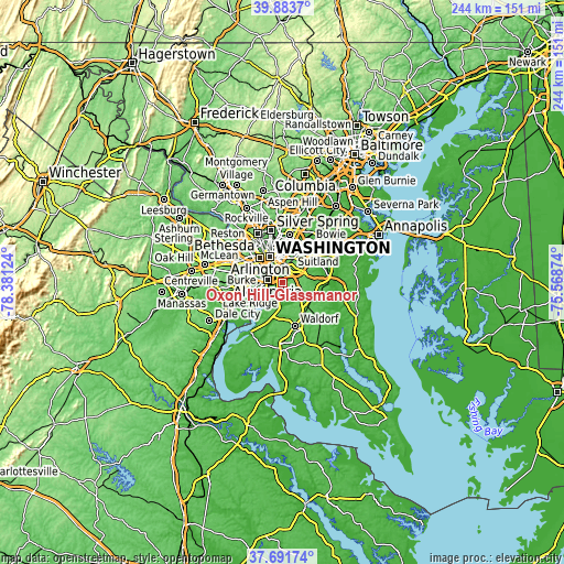 Topographic map of Oxon Hill-Glassmanor