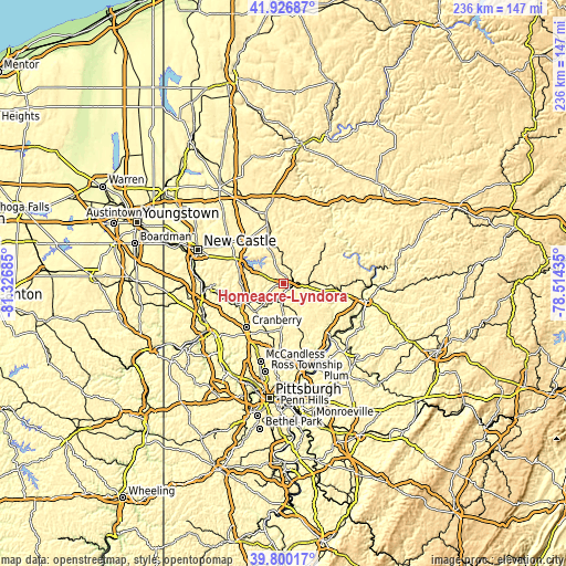 Topographic map of Homeacre-Lyndora