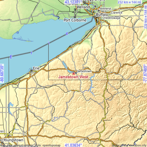 Topographic map of Jamestown West