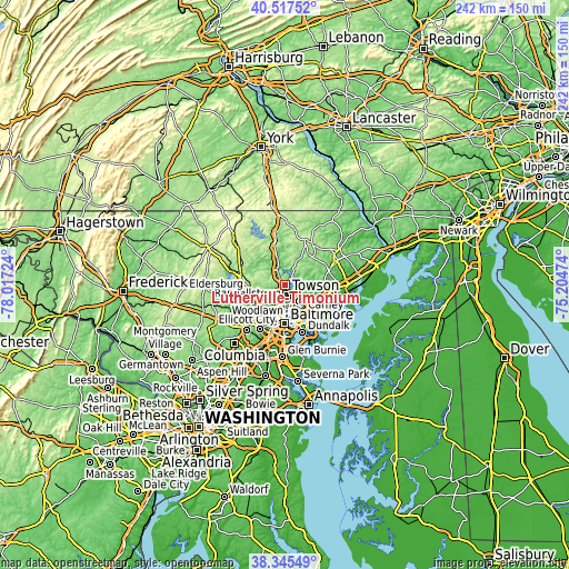 Topographic map of Lutherville-Timonium