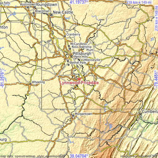 Topographic map of Lynnwood-Pricedale