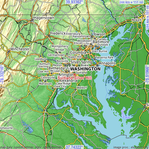 Topographic map of Suitland-Silver Hill