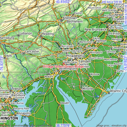 Topographic map of Village Green-Green Ridge