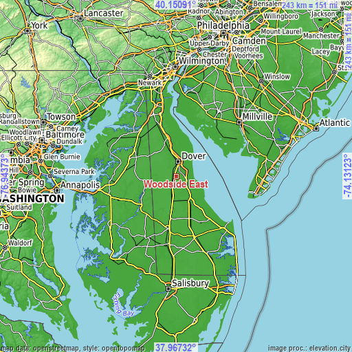 Topographic map of Woodside East