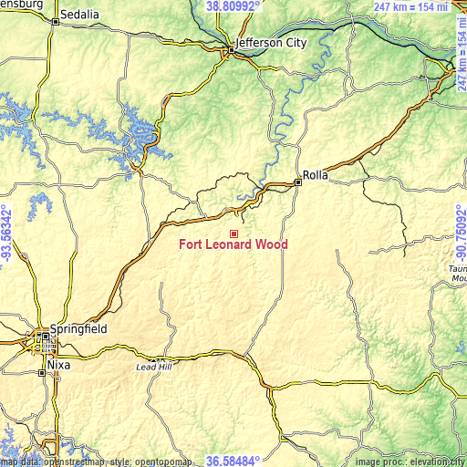 Topographic map of Fort Leonard Wood