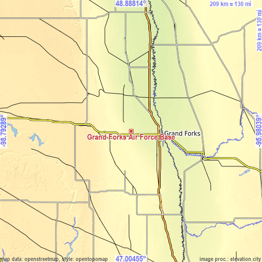 Topographic map of Grand Forks Air Force Base