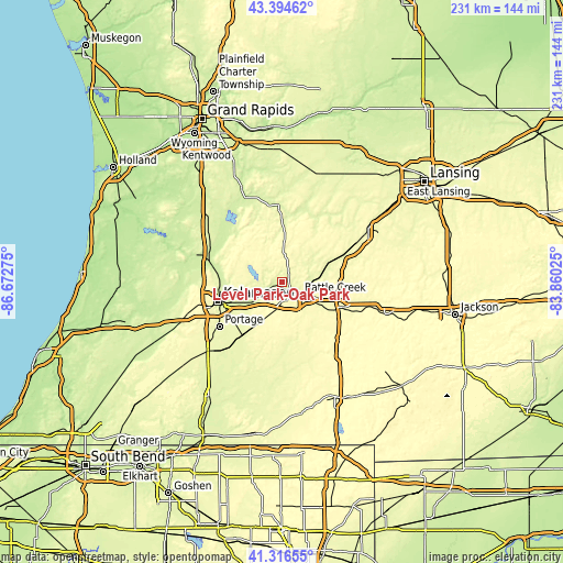 Topographic map of Level Park-Oak Park