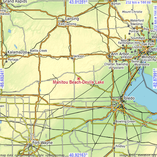 Topographic map of Manitou Beach-Devils Lake