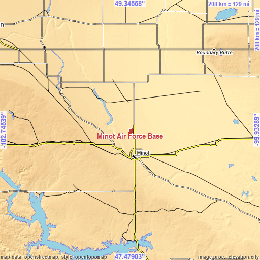 Topographic map of Minot Air Force Base