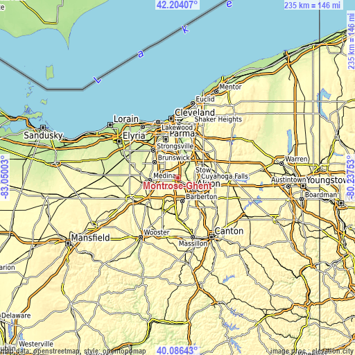 Topographic map of Montrose-Ghent