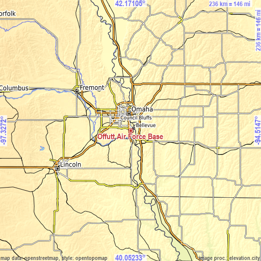 Topographic map of Offutt Air Force Base