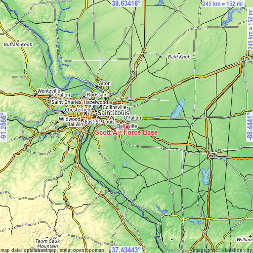 Topographic map of Scott Air Force Base