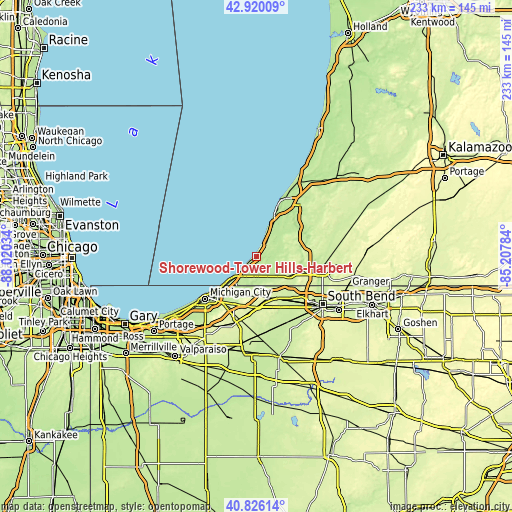 Topographic map of Shorewood-Tower Hills-Harbert