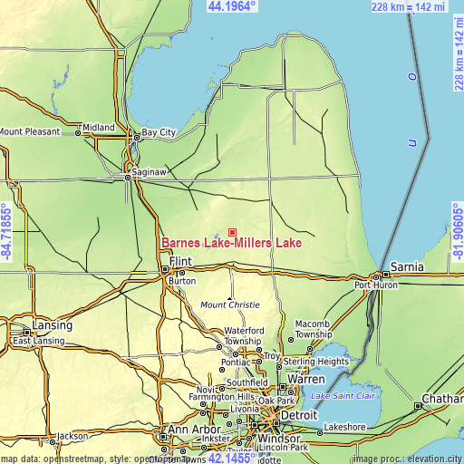 Topographic map of Barnes Lake-Millers Lake