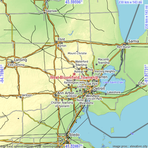 Topographic map of West Bloomfield Township