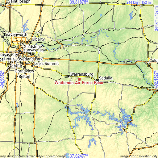 Topographic map of Whiteman Air Force Base