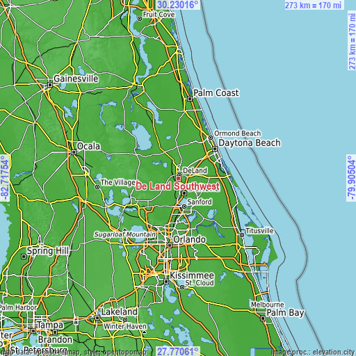 Topographic map of De Land Southwest